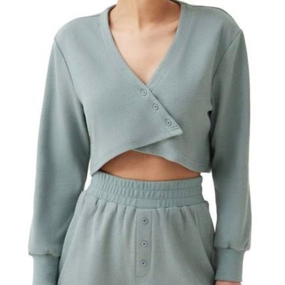4TH & RECKLESS Kennedy Button Front Crop Top In Seafoam Jersey cotton blend Sz M